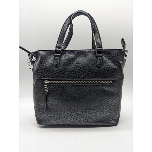 DKNY Gregorio textured faux-leather zip top medium tote satchel bag	 - BLACK - Picture 1 of 11